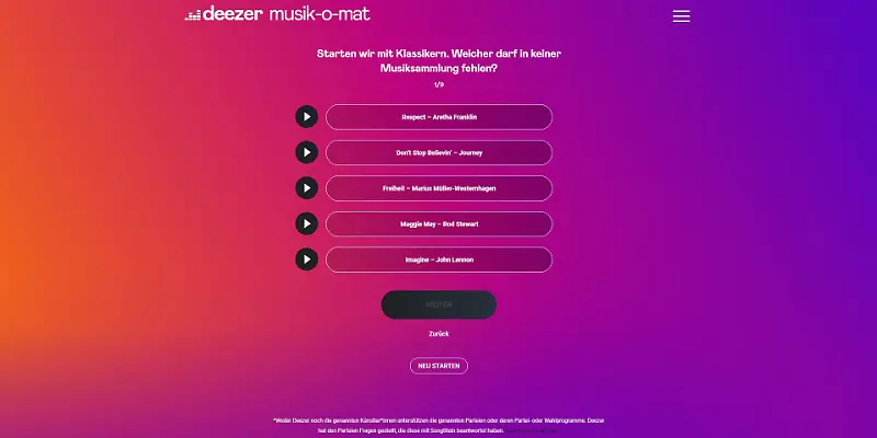 Deezer, Musik-o-Mat, Wahl-o-Mat