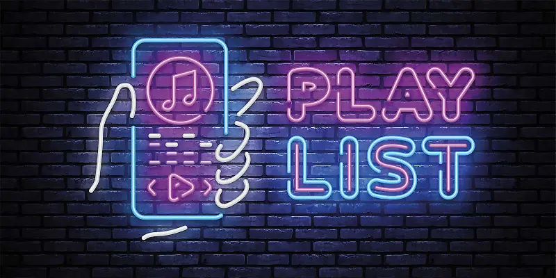 Playlist-Neonzeichen auf Steinwand
